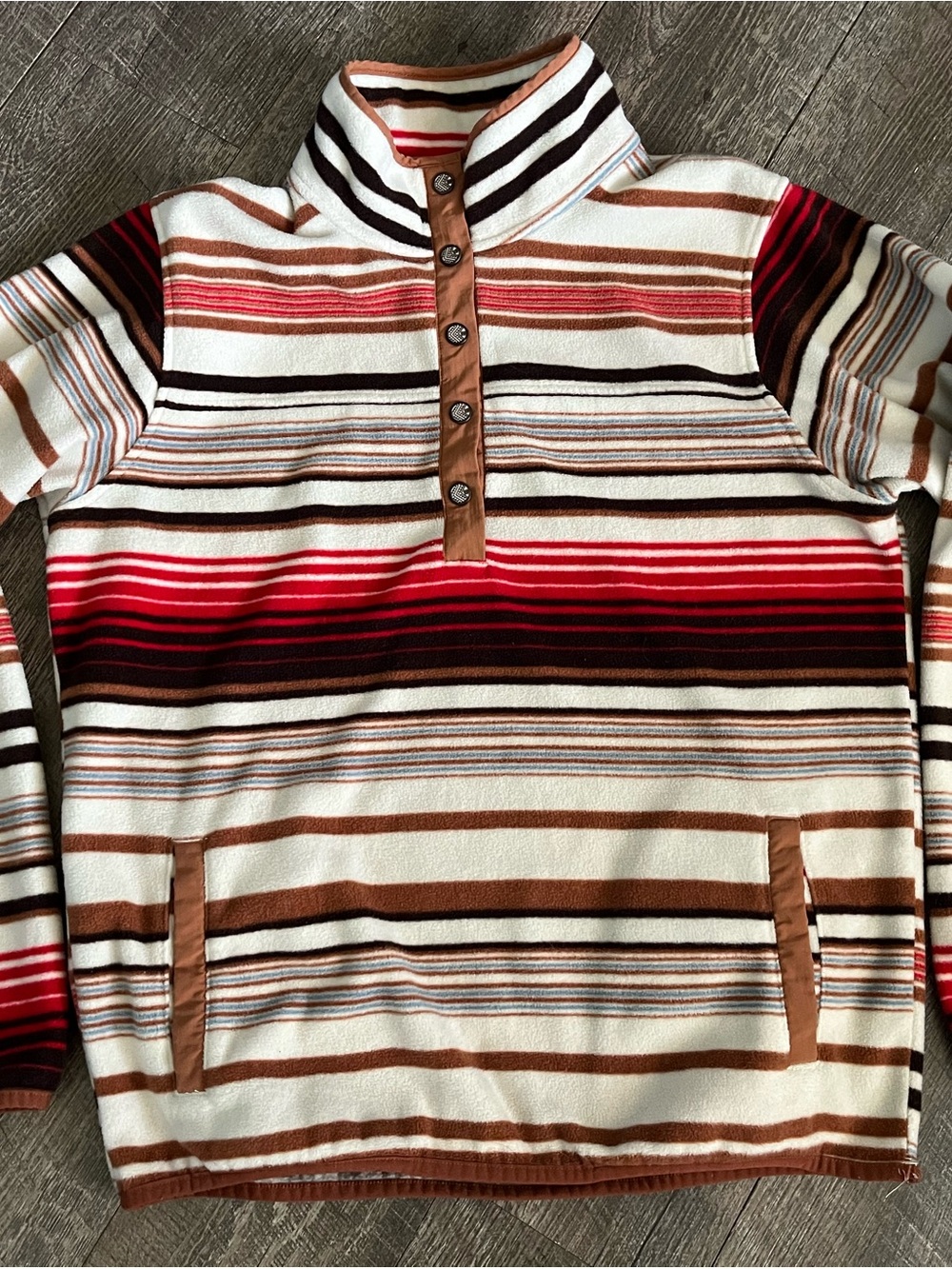 Cinch Women's Striped Cowl-Neck Pullover - Cream, Brown, Red